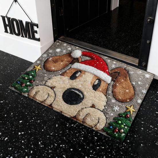 Gulvmatte i kunstpels Tegneserie Hjort Hundemønster Jule-tema Sklisikker Matte Stue Soverom Kjøkken Dekor