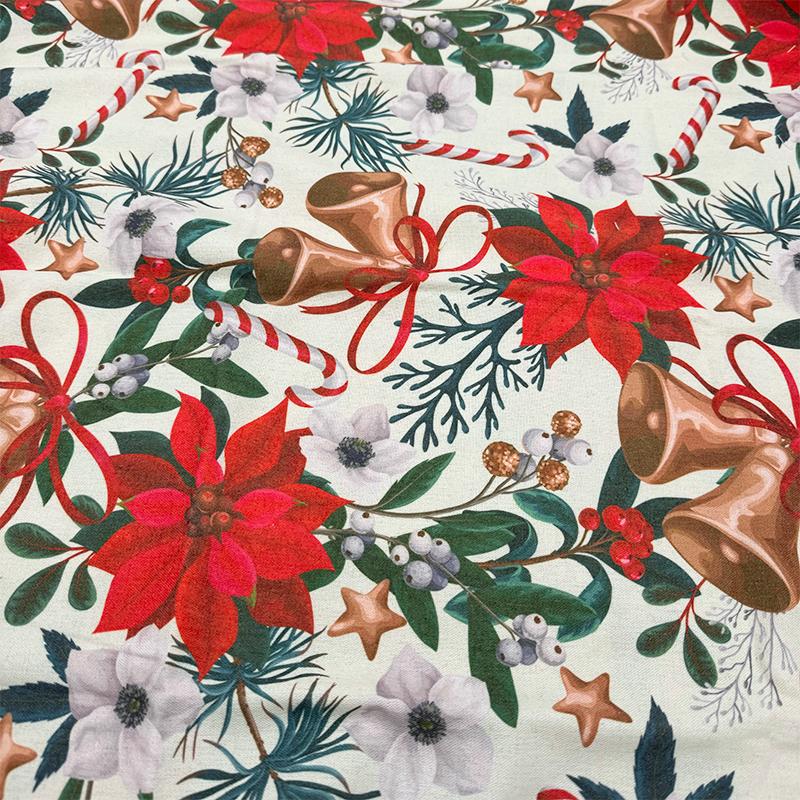 0.5m/1m/2m Cotton Linen Christmas Print Fabric For Tablecloths, Curtains, Christmas Decoration, Sofa Pillows Handmade DIY Fabric