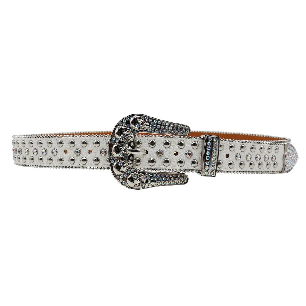 Women's European & American Rhinestone Skull Snake Skin Leather Belt - Extended Denim Style