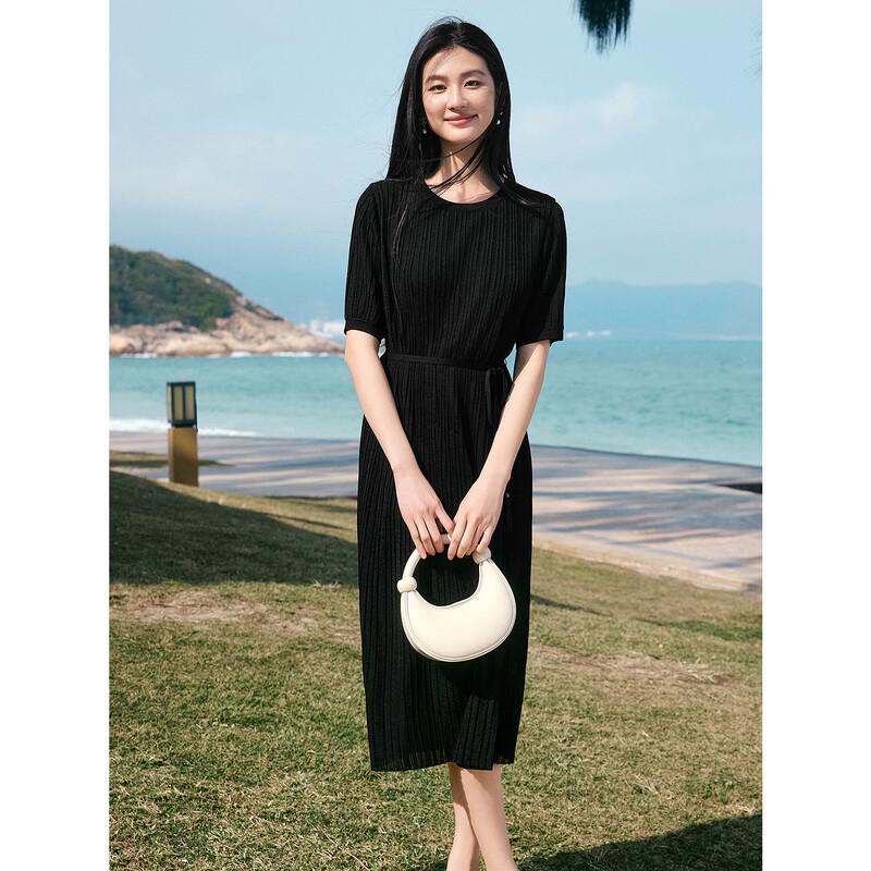 Annacol Women's Casual Knitted Pleated Dress