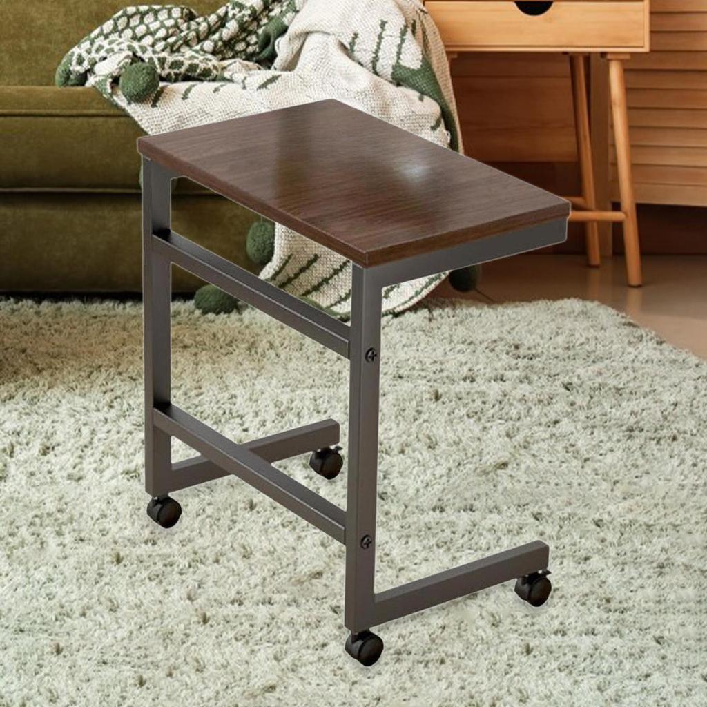 End Table Furniture Practical C Shaped TV Tray for Bedside Small Space Proch Brown