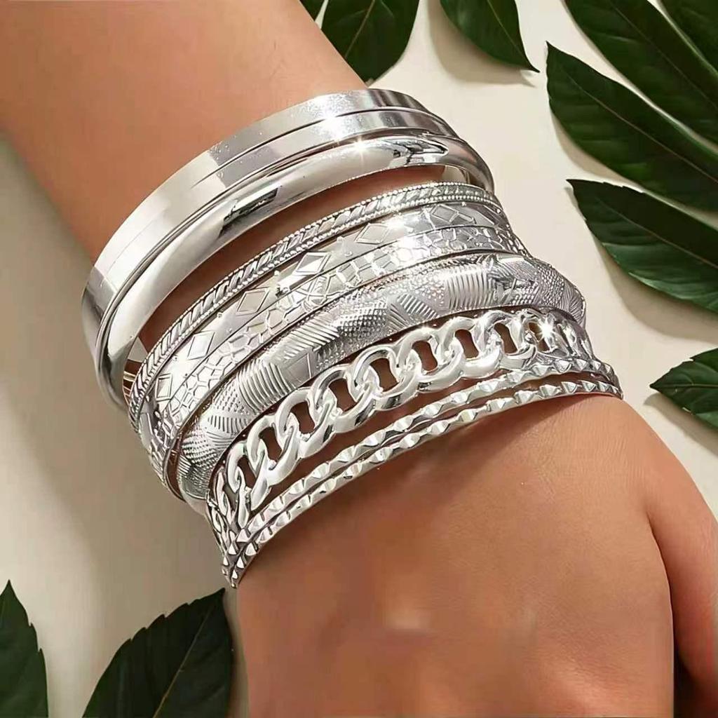 Europäische & Amerikanische Mode Geometrisches Mehrschichtiges Gedrehtes Armbandset - 10 Stück