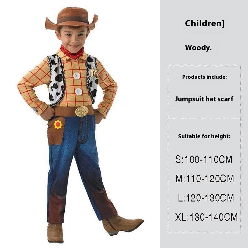 

Halloween Buzz Lightyear Woody Costume Kids Jumpsuit Costume Mask Animation Cosplay Performance Dress Up Props Cloth M 110-120cm