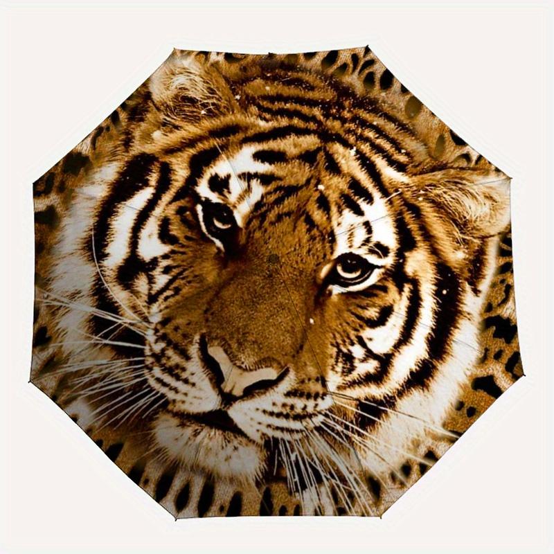 "Wild Tiger Print Round Coaster Set of 4"Umbrella, Portable 3-Fold Compact Umbrella for Men & Women ES19