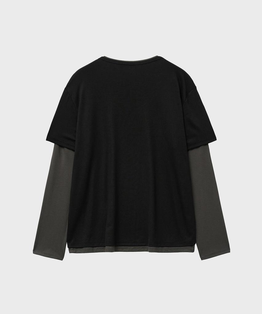 NOIRER Layered Half Long Sleeve T-Shirt (Black Charcoal)