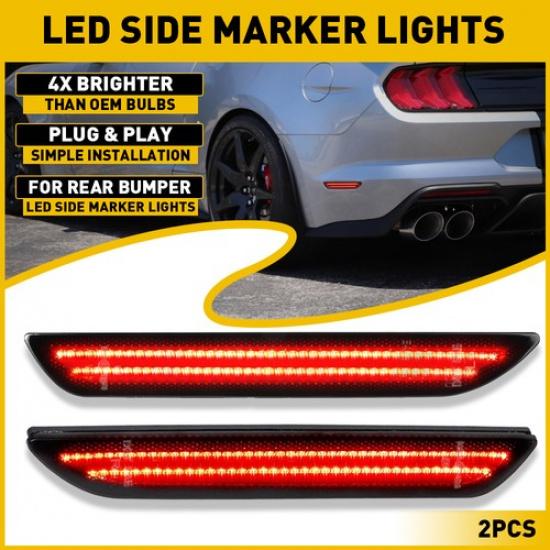 Front Rear / Fender Red White LED Side Marker Light For 2015- Ford Mustang