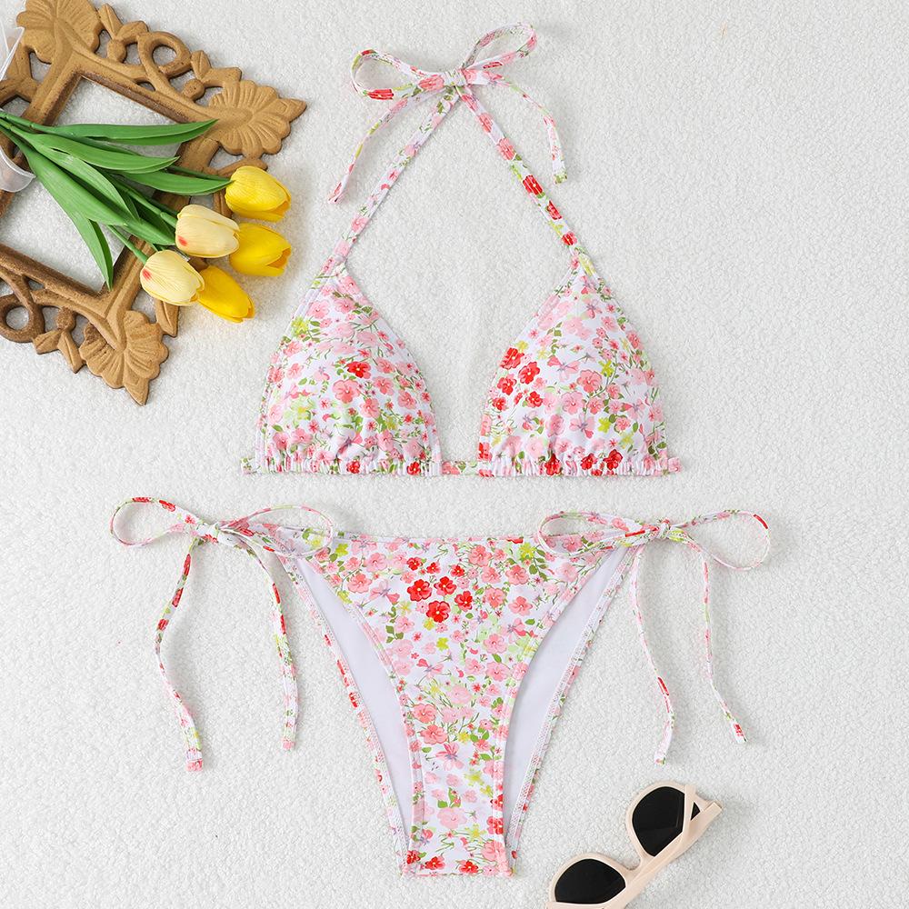 European and American solid color sexy bikini beach three-point split swimsuit S
