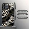 Leopard Print Splicing Pattern Tempered Glass Phone Case Suitable for iPhone 17 16 15 14 13 12 11 Pro/Max/Plus Anti Drop