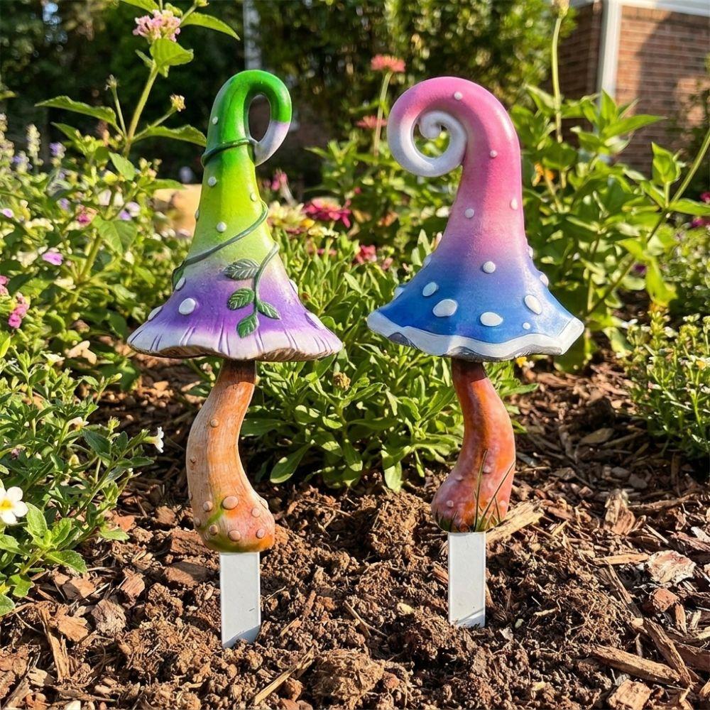 1 Pair Vintage Hand Painted Mushroom Potted Landscape Stake Outdoor Lawns