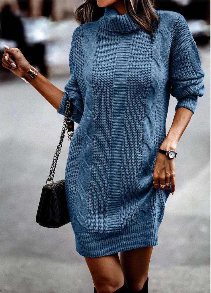 2023 Autumn/Winter High Neck Long Sleeve Bodycon Sweater Dress for Women