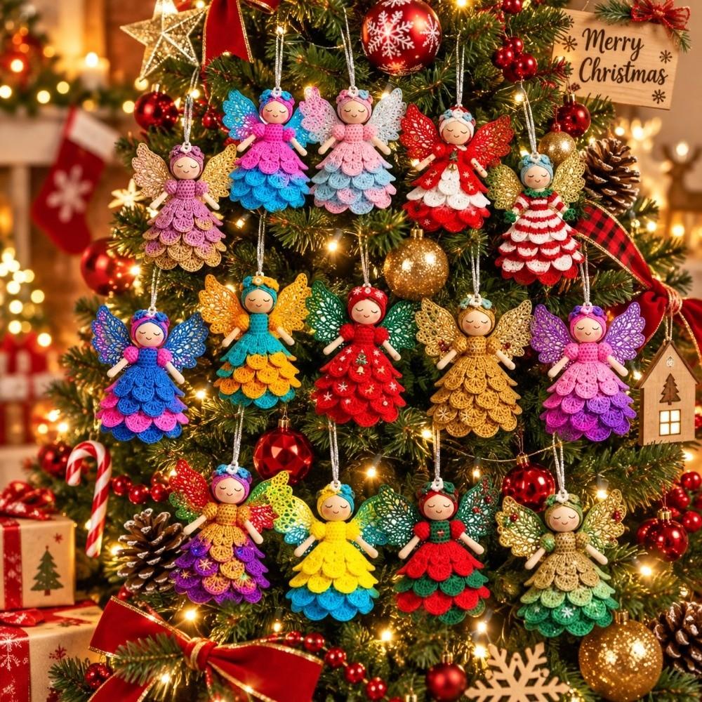 14/28 pcs Wooden Christmas Tree Ornaments Colorful Design Wings Girl Pendant  Christmas Gift Giving