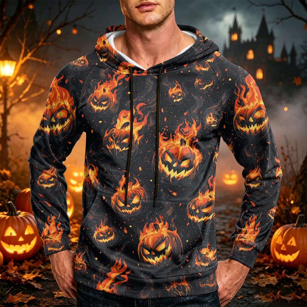 Men's Loose Fit Graphic Pullover Hoodie with Pocket and Drawstring Casual Sweatshirt