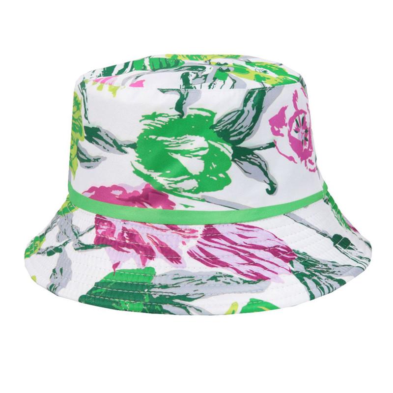 Summer Travel Fisherman Cotton Hawaiian Floral Printed Bucket Hats Unisex Double Sided Wear Reversible Sun Protection Beach Hat