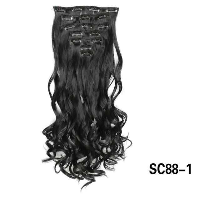 Długie kręcone klipsy do przedłużania włosów 16 klipsów syntetyczne naturalne kawałki włosów dla kobiet 7 sztuk/zestaw 24 cale Ombre blond czerwony czarny sztuczne włosy