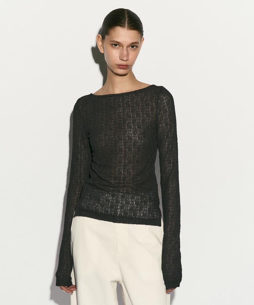 RE RHEE Semi-Sheer Round Neck Top