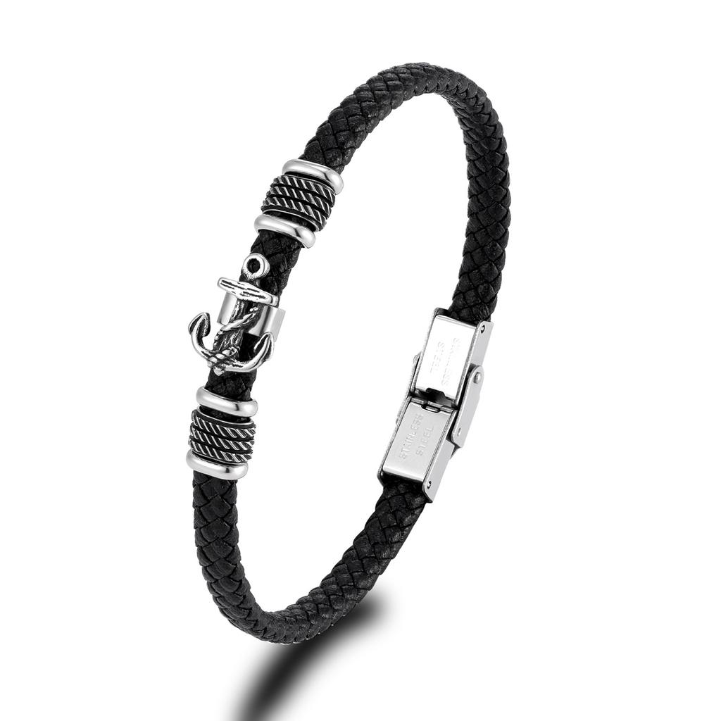 Mens Bracelet with Anchor Retro Weaving Leather Bracelets Personalized Stainless Steel Korean Anti Tarnish Jewellery ALN25123240