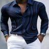 European American Trendy Men Abstract Swirl Stripe Printed Long Sleeve Shirts Spring Autumn Soft Stretch Silky Fabric Lapel Butt