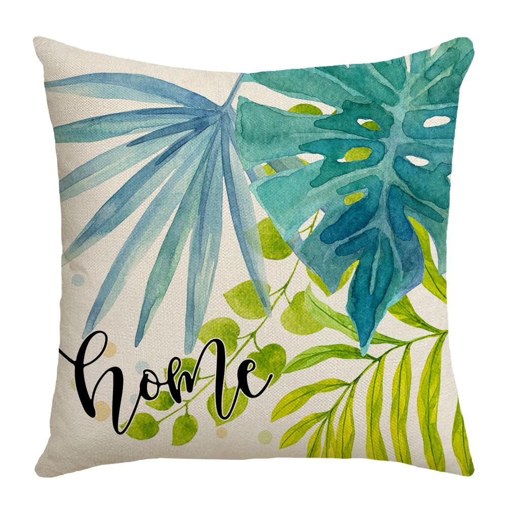 New Nordic Green Plants and Flowers Sofa Pillow Cushions Home Soft Furnishings Linen Letter Print Square Pillow