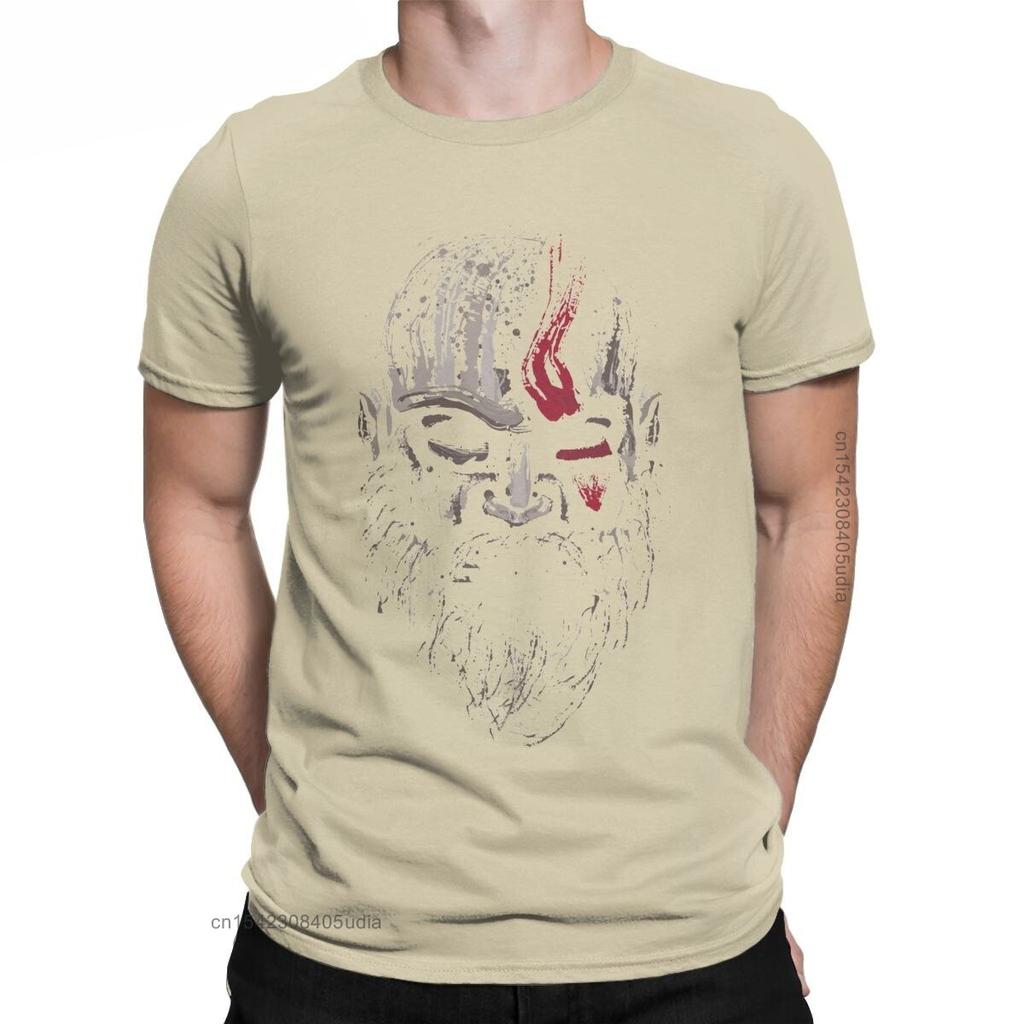 Warrior Kratos Tshirt For Men Vintage Pure Cotton Graphic T Shirts God Of War Short Sleeve Clothing Graphic Printed Tops