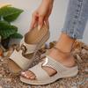 Summer Women's Toe-Exposing Sandals Casual Metal Buckle Sandals Wedge Heel with Thick Sole Openwork Slip-On Women's Shoes