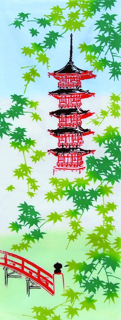 Prairie Dog Tenugui Green Maple 33 X 90cm (Tenugui) - Leaves,