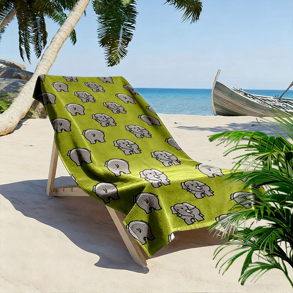 Cartoon Elefantenmuster Grünes Strandtuch Schnell trocknendes Strandtuch für Reisen, Outdoor-Sport, Joggen, Strand und Schwimmen
