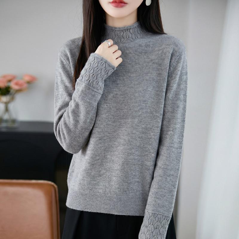 Women's Knitwear: Autumn/Winter Crochet Hollow-Out Rolled Edge Sweater - One-Piece Thick Base Layer
