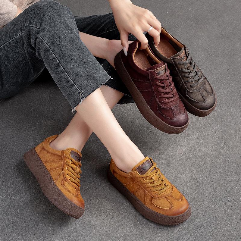 Fashion GKTINOO 2025 Autumn New Retro Lace-up Flat Platform Shoes Genuine Leather Sneakers Thick Soled Round Toe Casual Women's Shoes
