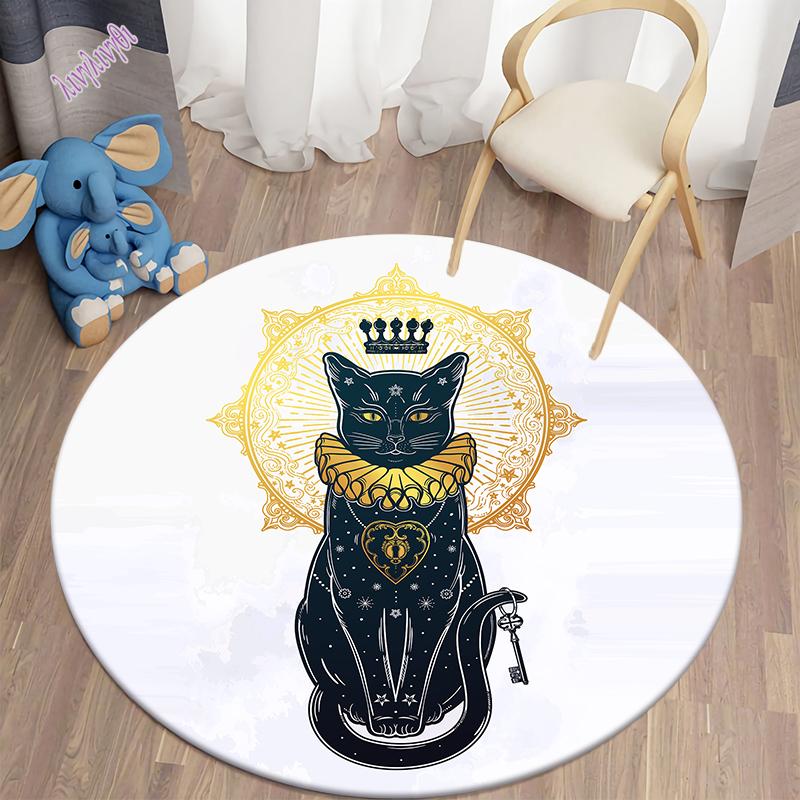 Mysterious Black Cat Round Decorative Carpet Divination Cushion Divination Hotel Carpet Home Decor Living Room Alfombra
