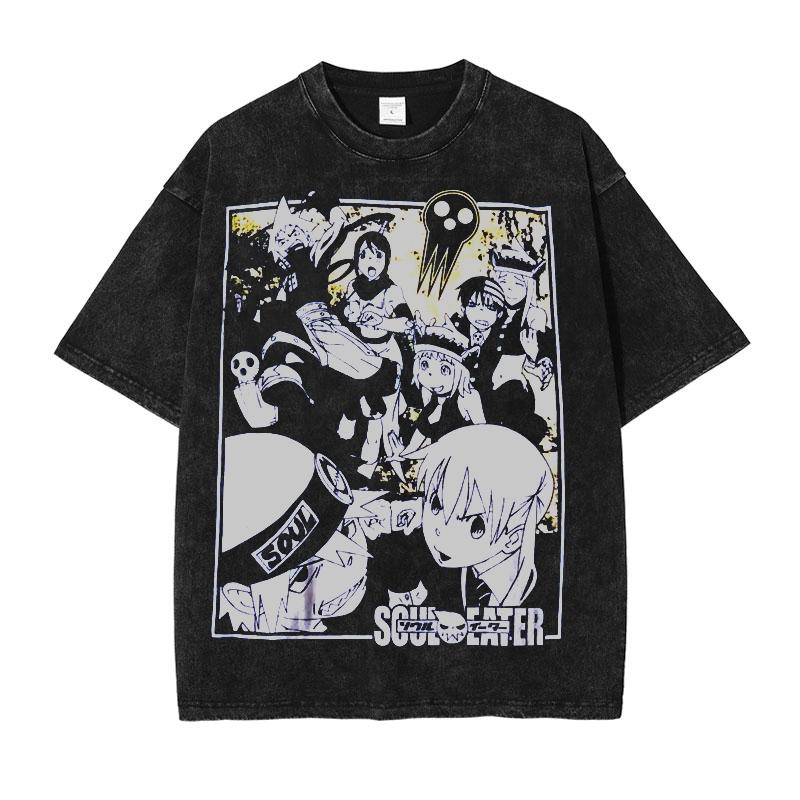 Manga Soul Eater Print Tshirt For Men Women Clothing Cotton Short Sleeve Tees Tops Harajuku Vintage Washed Oversized Streetwear