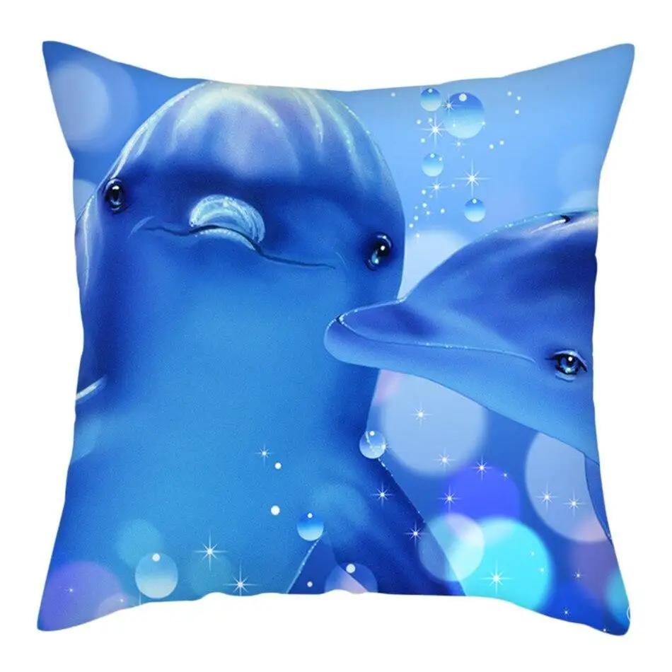 Colorful Sea World Pillowcase Cute Dolphin Pattern Cushion Cover Home Sofa Car Decoration