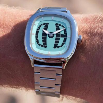 Quartz Watch Light Blue Y2K Alien Pointer Number Dual Display Stainless Steel Business Unique Watches Men Dynamic Design Clcok