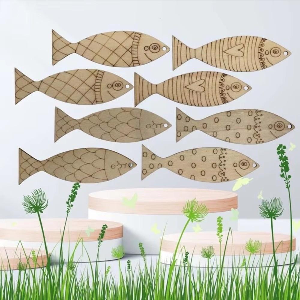 40PCS Unfinished Wooden Fish Cutouts Blank Fish Shape Wood Slice Fish Hanging Ornament  Kids Crafts