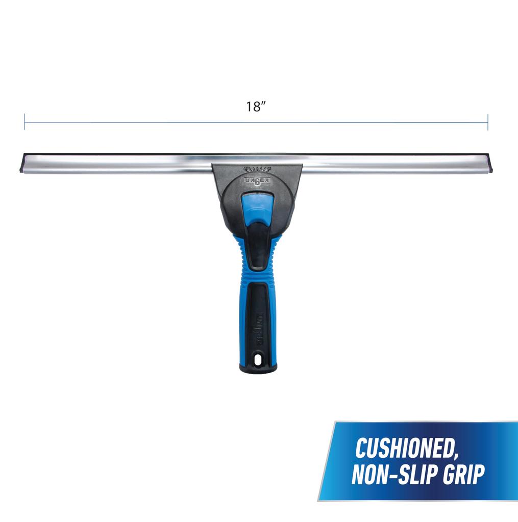 Unger Professional Connect and Clean Svingbar Vindus- og Glassrengjøringsskrape med Lett Stort Svingbart Hode for Hjørner og Erstatningsgummi 18"