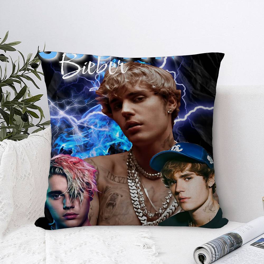 Federa per cuscino con stampa di J-Justin e B-Bieber, regalo a tema cartoni animati, copricuscino per camera da letto, casa, divano, sedia, decorazione per cuscino.