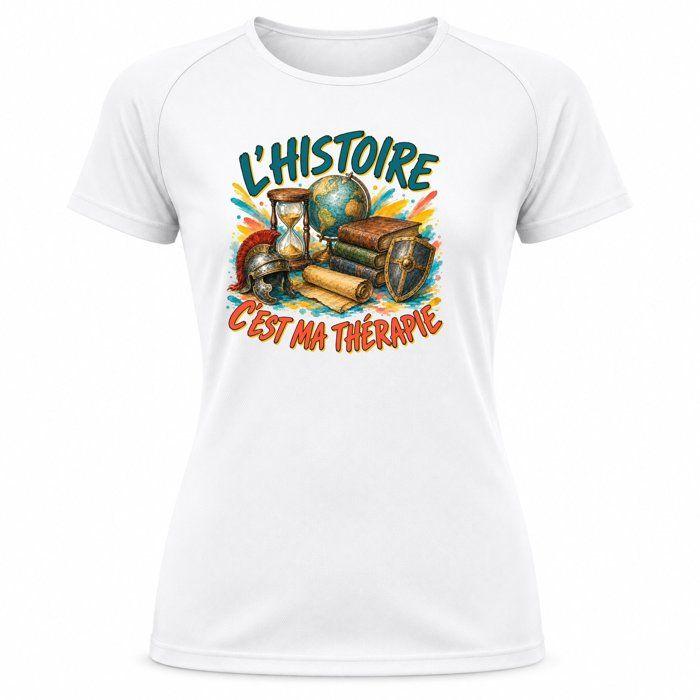 T-shirt de Sport Femme L’Histoire c’est ma thérapie | Polyester Respirant 140 g/m² Manches Raglan Dos Long Taille XL | Running