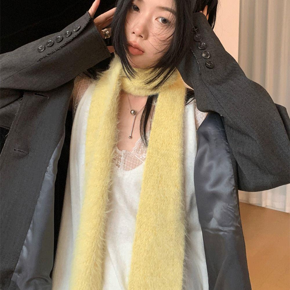 Solid Color Plush Shawl Imitation Mink Fur Long Narrow Scarves All-match Knitted Scarf  Ladies
