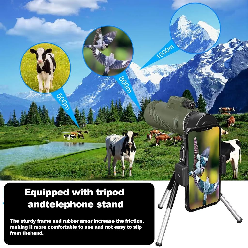 80x100 Monocular Telescope with Tripod and Phone Clip with Colour Gift Box for Outdoor Camping Hiking
