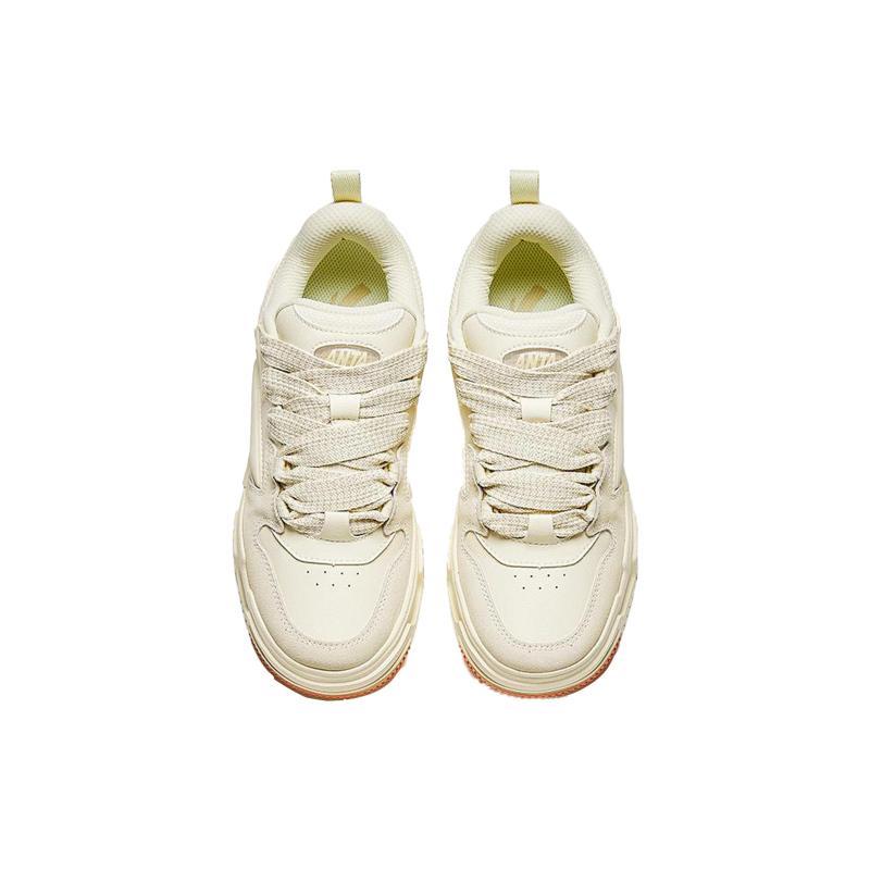 Anta Slightly Sweet Puffy Shoes Abrasion Resistant Low top Skateboard Shoes Women's Beige Sneakers 922348001-1