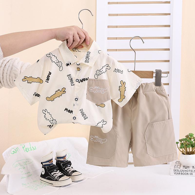 

0-5-летний малыш Летний повседневный комплект из двух предметов Рубашка с короткими рукавами для мальчиков Модный комплект Детская тонкая одежда XXL хаки