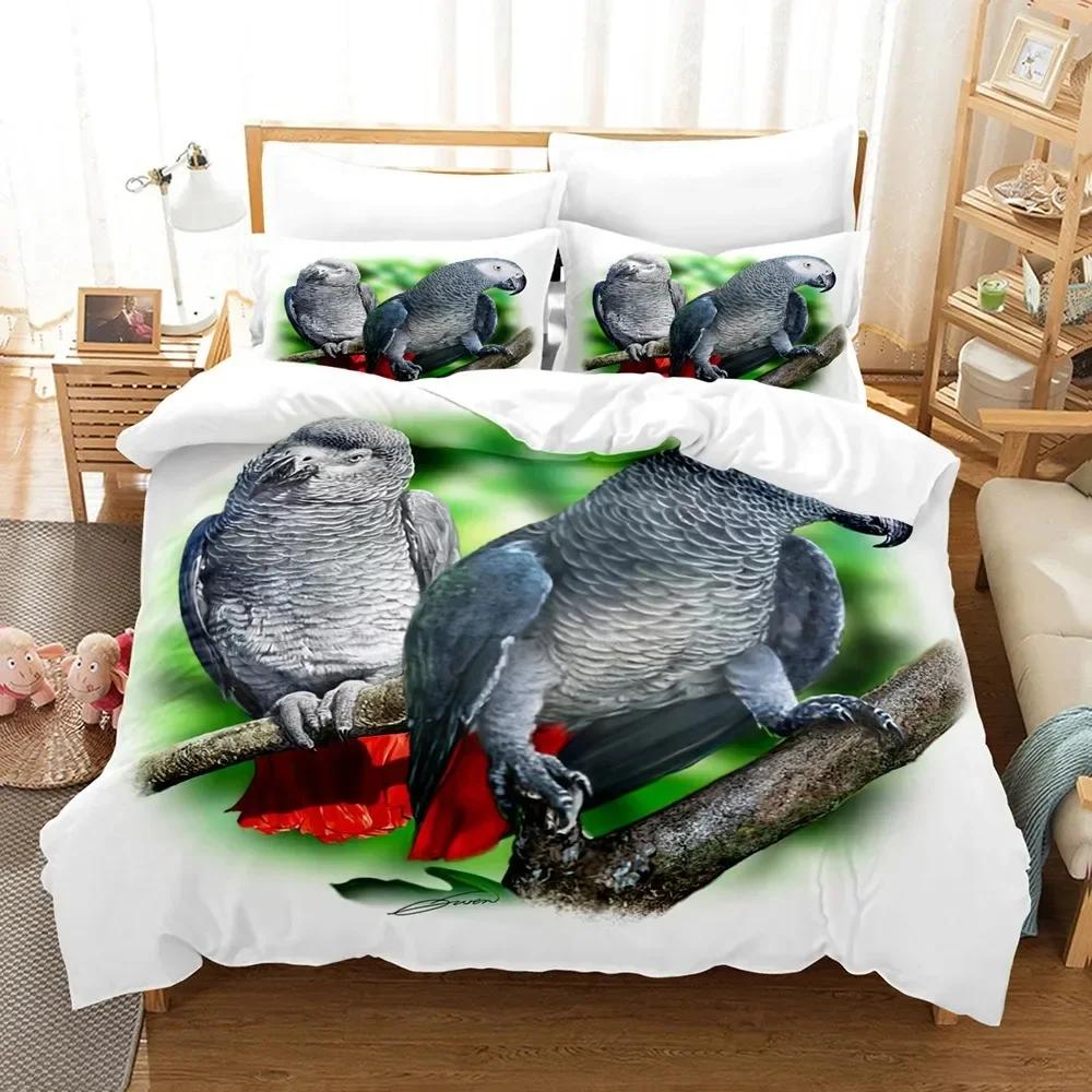 Parrot Lovely Gray Parrot Themed Comfortable Duvet Quilt Cover Pillowcase Bedding Set Children Bedroom Decoration Home Textile