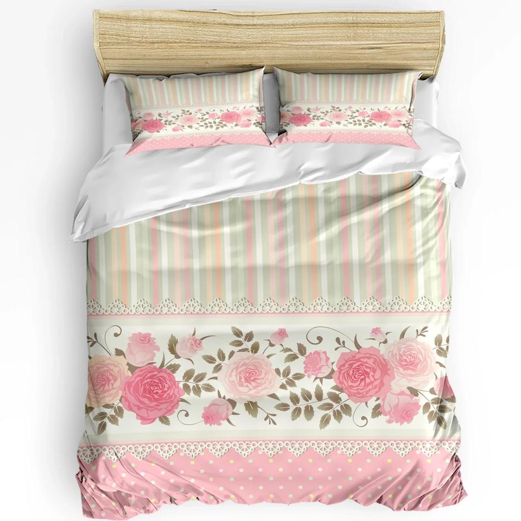 Pink Rose Flower Bouquet White Bedding Set 3pcs Duvet Cover Pillowcase Kids Adult Quilt Cover Double Bed Set Home Textile