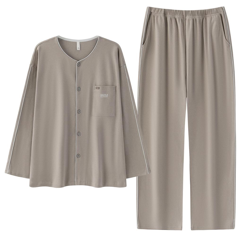 Men's pajamas pure cotton long-sleeved spring and autumn 1011 new casual and simple men's loungewear suit