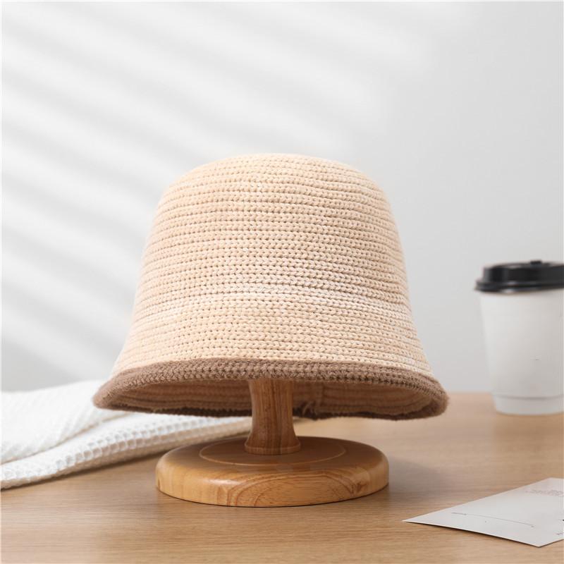 

Женская зимняя шляпа-ведро, модная вязаная шляпа-клош, однотонная теплая вязаная шапка крючком one average size