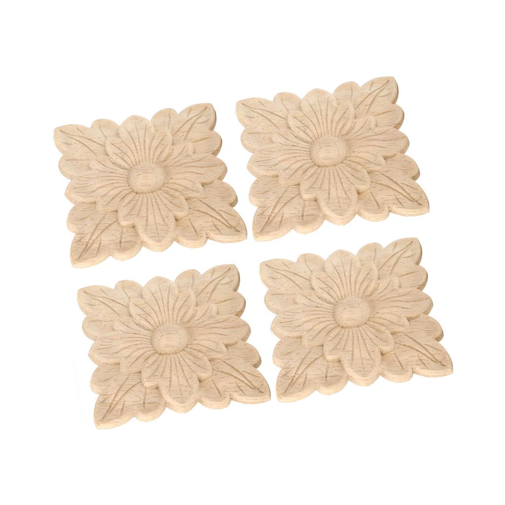 4Pcs Beautiful Flower Pattern Wood Carved Applique Furniture Decoration Garden Door Accessories