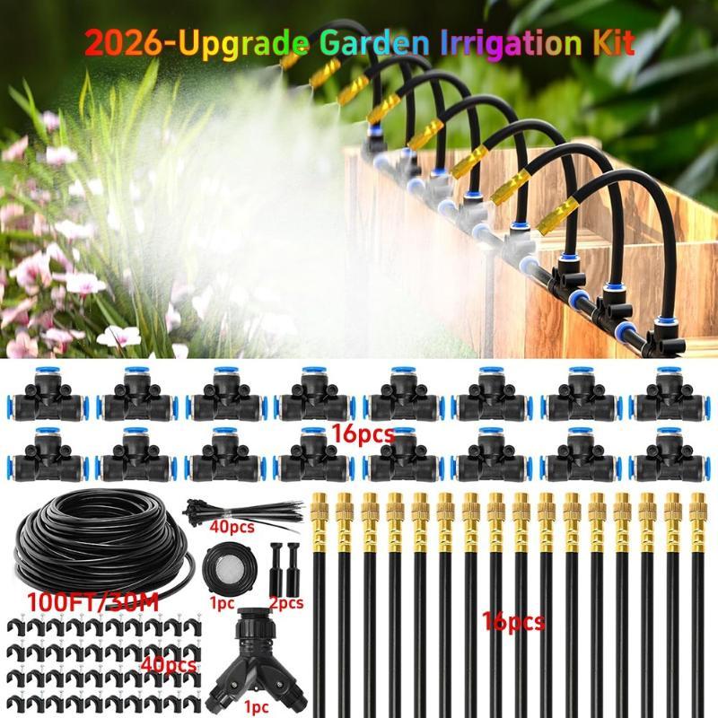 Outdoor Cooling Mist Irrigation Kit 16Pcs Brass Atomizer Nozzles Reusable Misting System for Patio Garden Backyard Summer Use