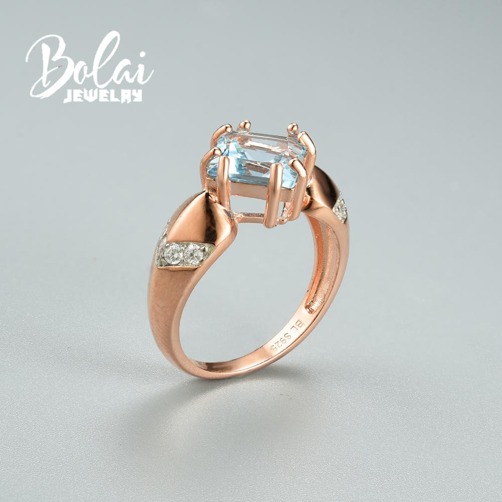 Bolaijewelry Naturalny błękitny topaz sq7.0mm/8.0mm pierścionek z kamieniami szlachetnymi kolczyki wisiorek zestaw biżuterii 925 sterling silver delikatna biżuteria dla kobiety