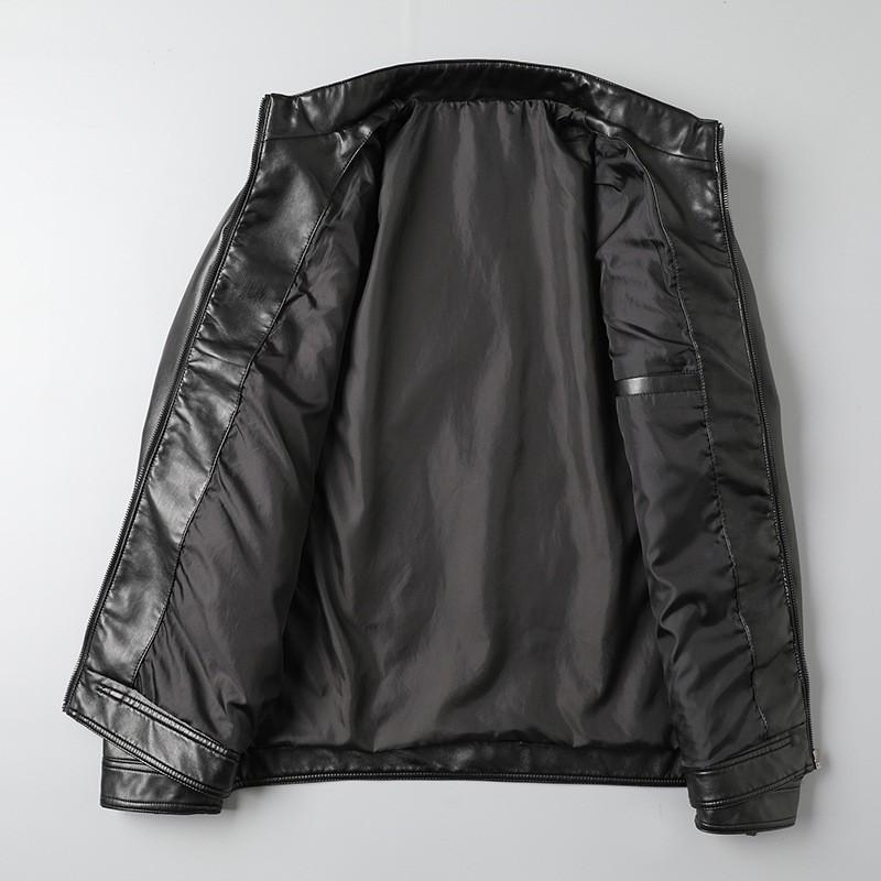 Mens PU Leather Jacket Stand Collar Slim Fit Casual Coat Teens Trendy Streetwear