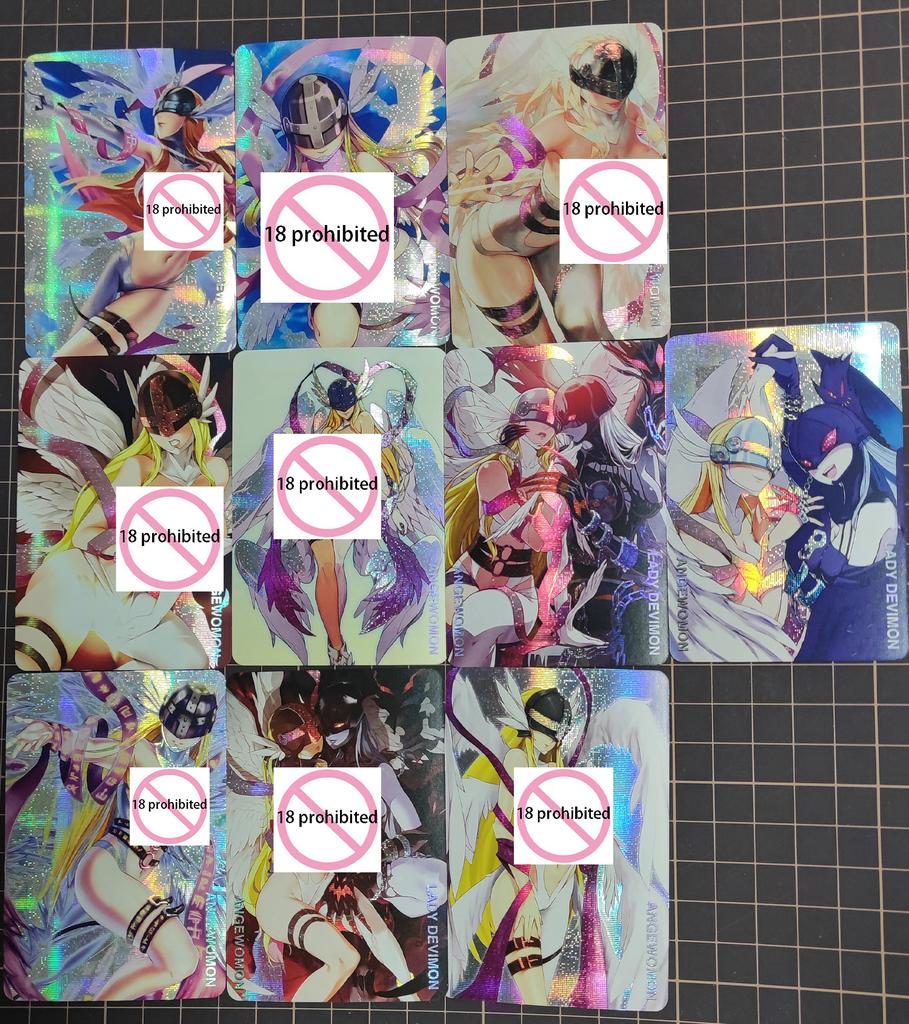 Diy 9pcs/set Digimon Adventure Angewomon Self Control Collect Signature Trading Flash Card Anime Cartoon Christmas Gift Toy