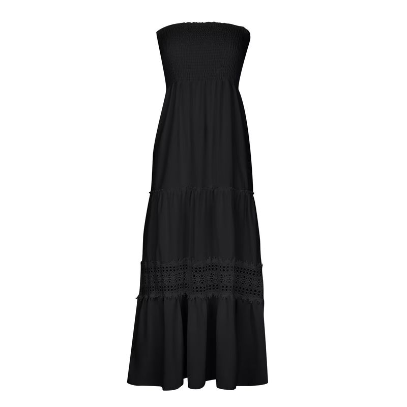 

Модное богемное летнее новое платье с открытыми плечами, сексуальный топ-бандо с открытыми плечами, приталенное платье без рукавов, пляжная юбка для женщин Black M